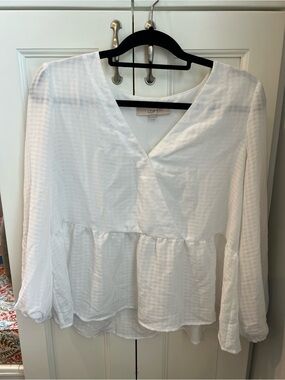 LOFT White Wrap-Style Peplum Blouse